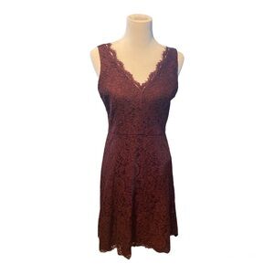 𝅺ANN Taylor Loft NWT Maroon Holiday Party Dress Size 4 Cute Lace Lined Cocktail